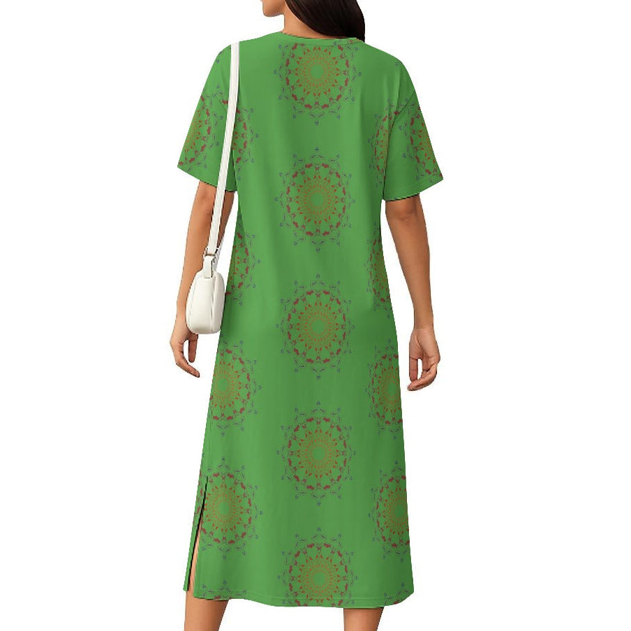 Panther Hearts Cotton Midi Dress- Cedar