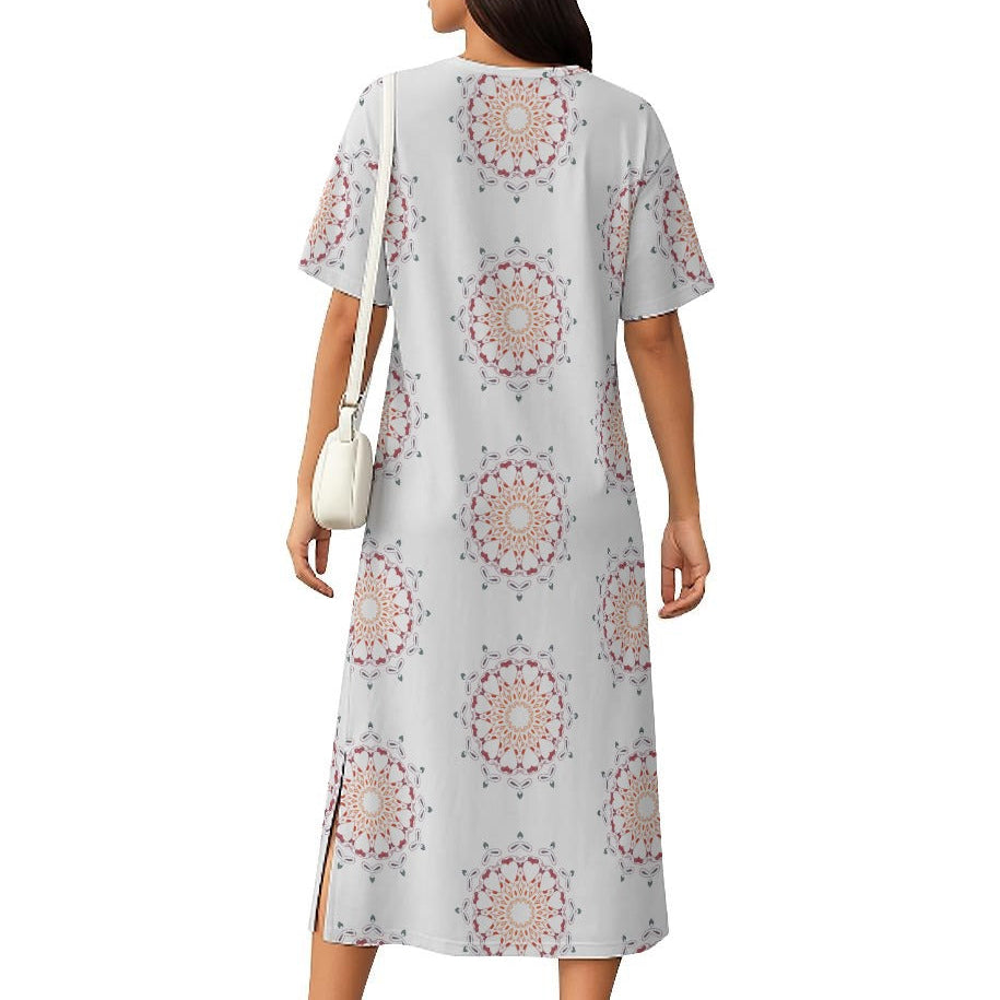 Panther Hearts Cotton Midi Dress- Ash