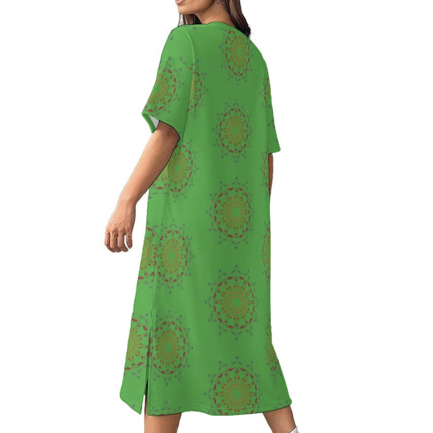 Panther Hearts Cotton Midi Dress- Cedar