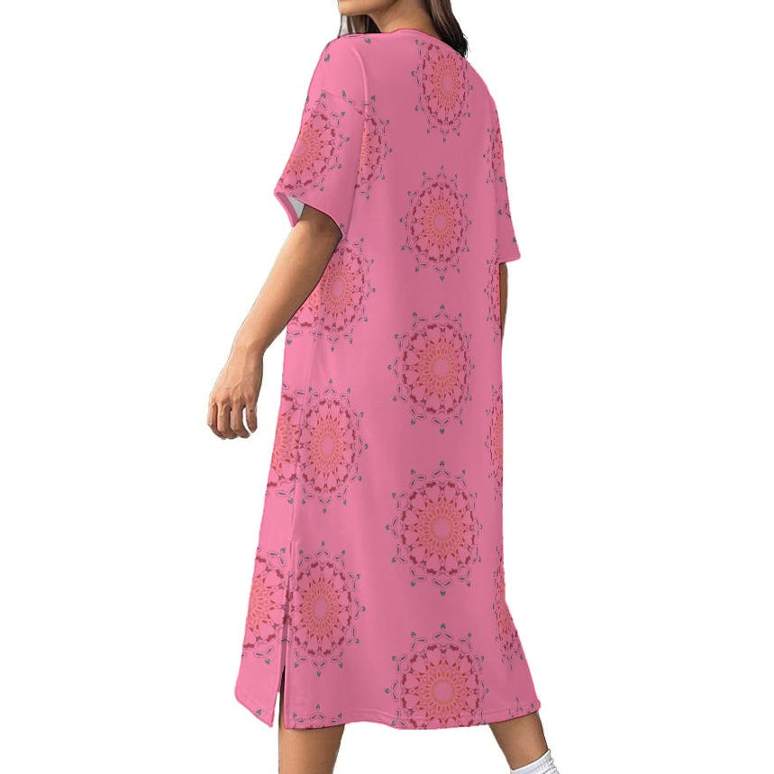 Panther Hearts Cotton Midi Dress- Persimmon