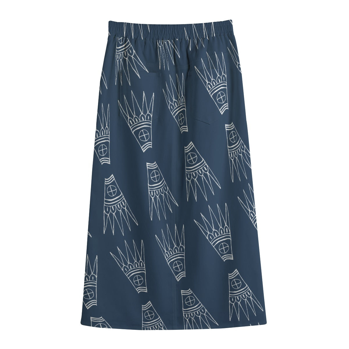 Wings Cotton Lapel Midi Skirt- Indigo