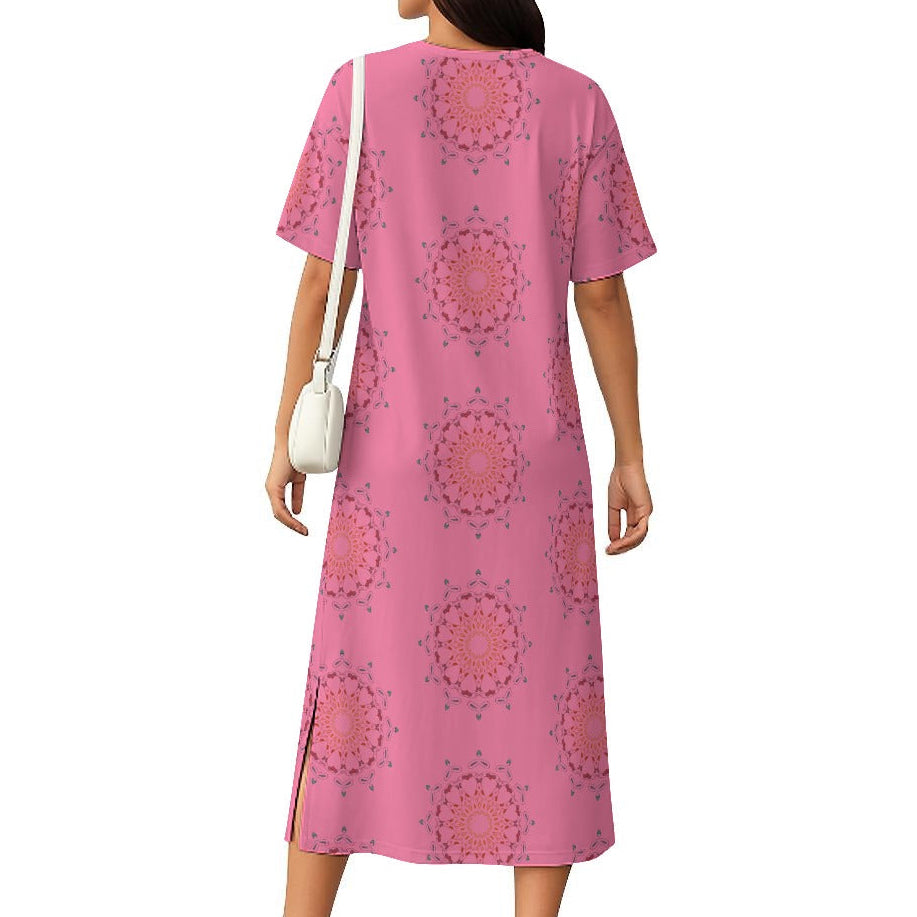 Panther Hearts Cotton Midi Dress- Persimmon