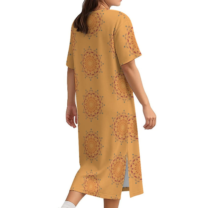 Panther Hearts Cotton Midi Dress- Squash