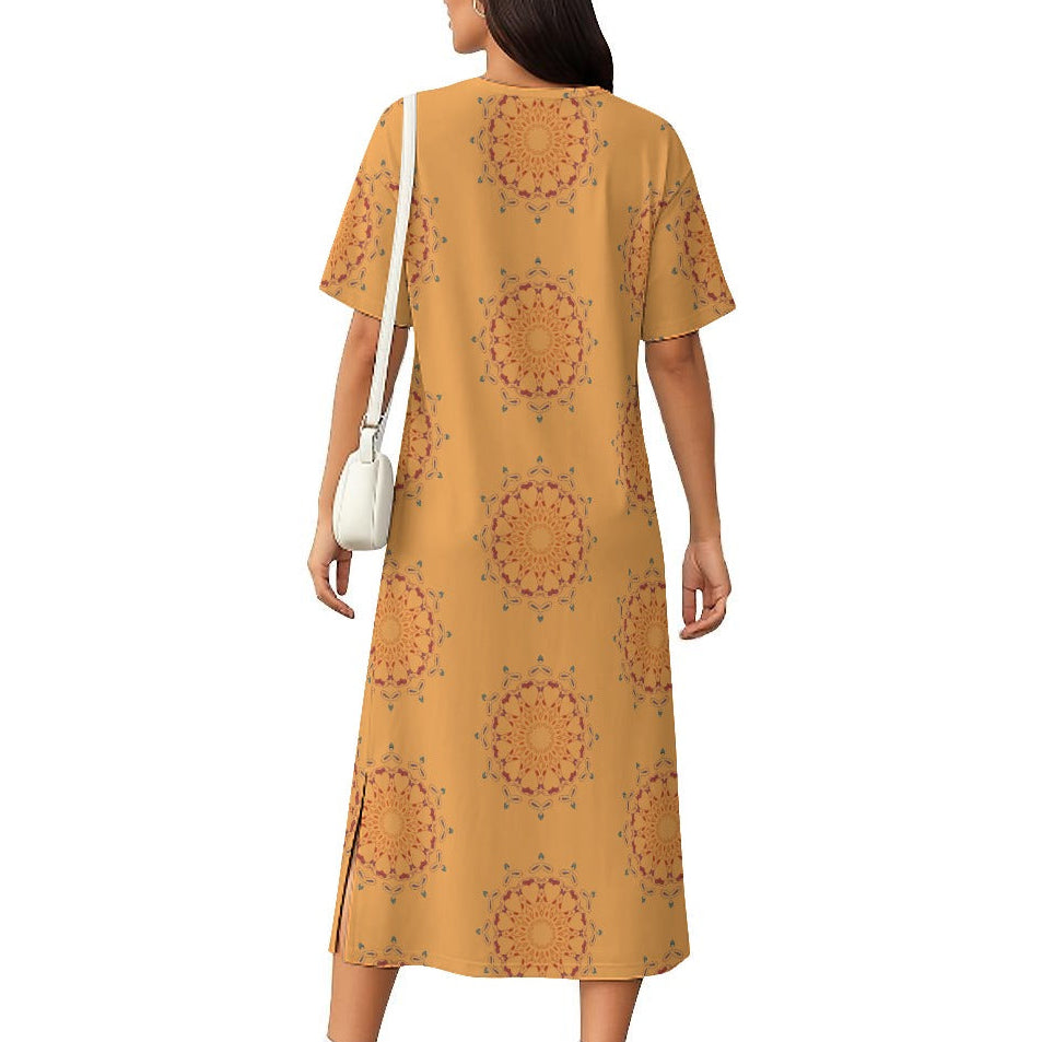 Panther Hearts Cotton Midi Dress- Squash